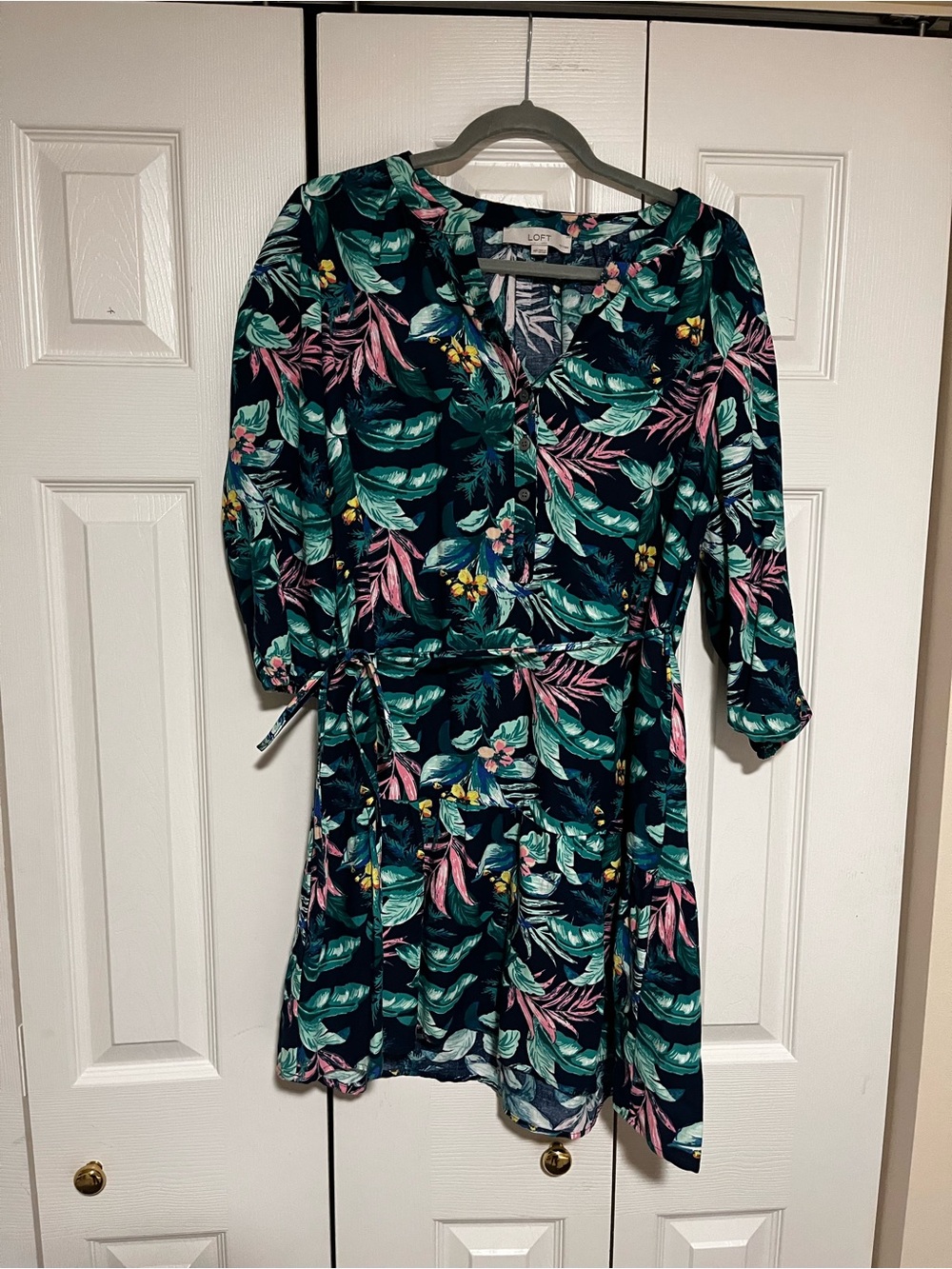 LOFT Emerald Green Tropical Dress